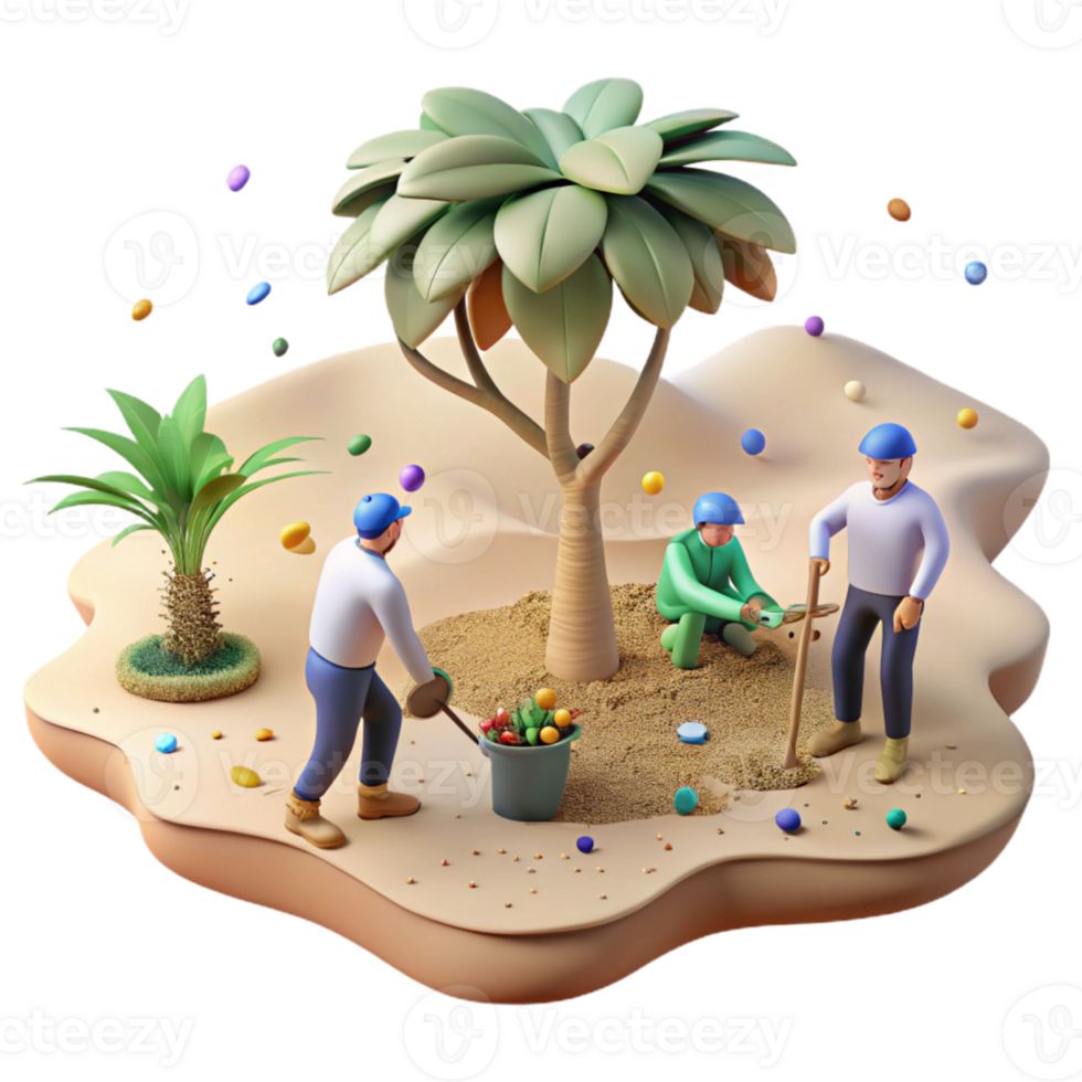 vibrant minimalist Group Planting Trees in Park Wide Angle Cutout high resolution png