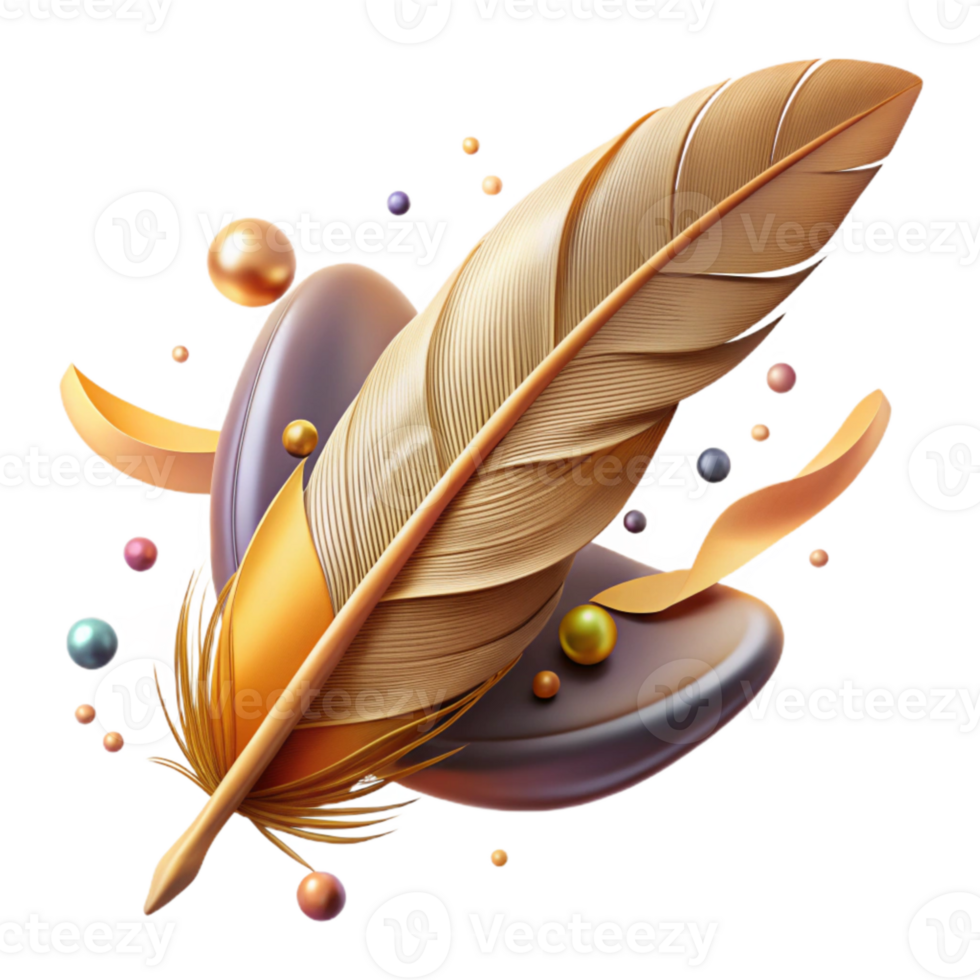 vibrant contemporary Phoenix Feather Floating Isolated Element with Warm Lighting png
