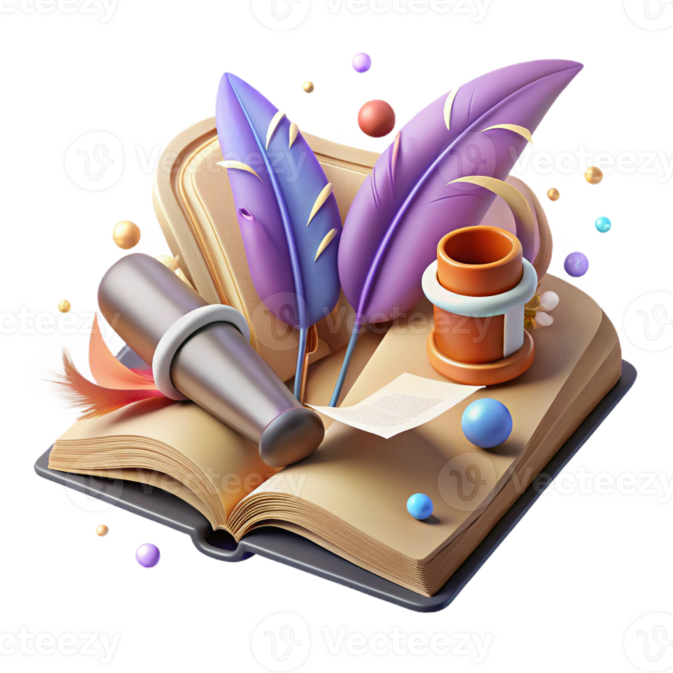 magnificent abstract Historical Narrative Open Book with Quill Pen Isolated professional png