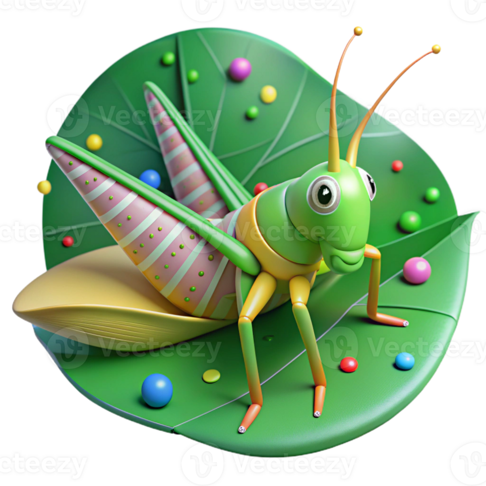 dramatic minimalist Grasshopper on Green Leaf Cutout Image high resolution png