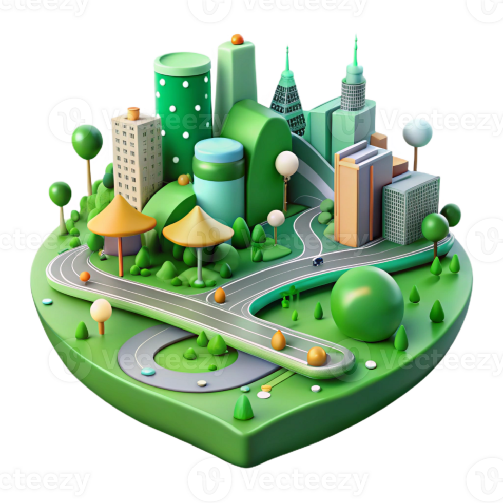vibrant artistic Green City Infrastructure Diagram Transparent Background with Road Detail exclusive png
