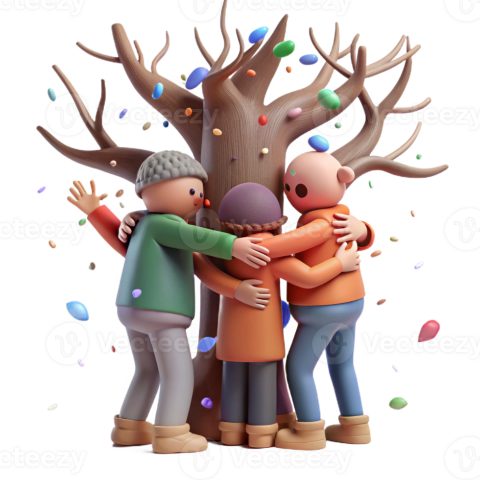 impressive rustic Group Hugging Tree in Forest Transparent Background png