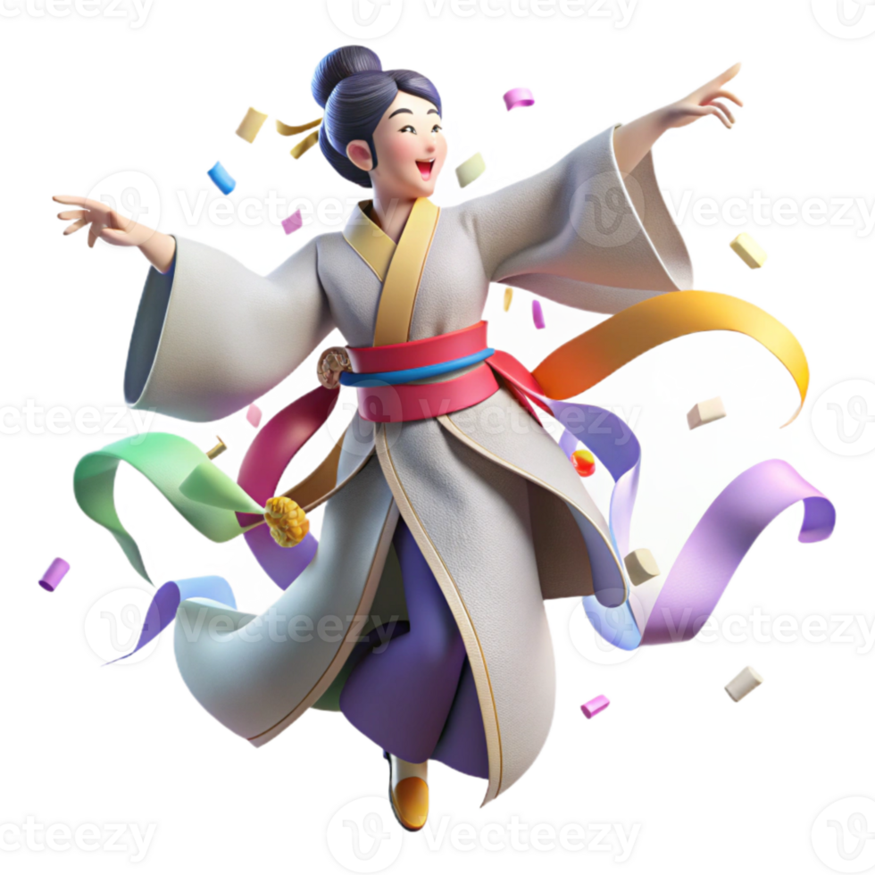 wonderful creative Obon Festival Dancer Flowing Kimono Isolated authentic png