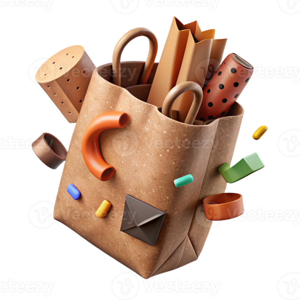 vibrant vintage Recycled Paper Bag Brown Texture Transparent Background authentic png