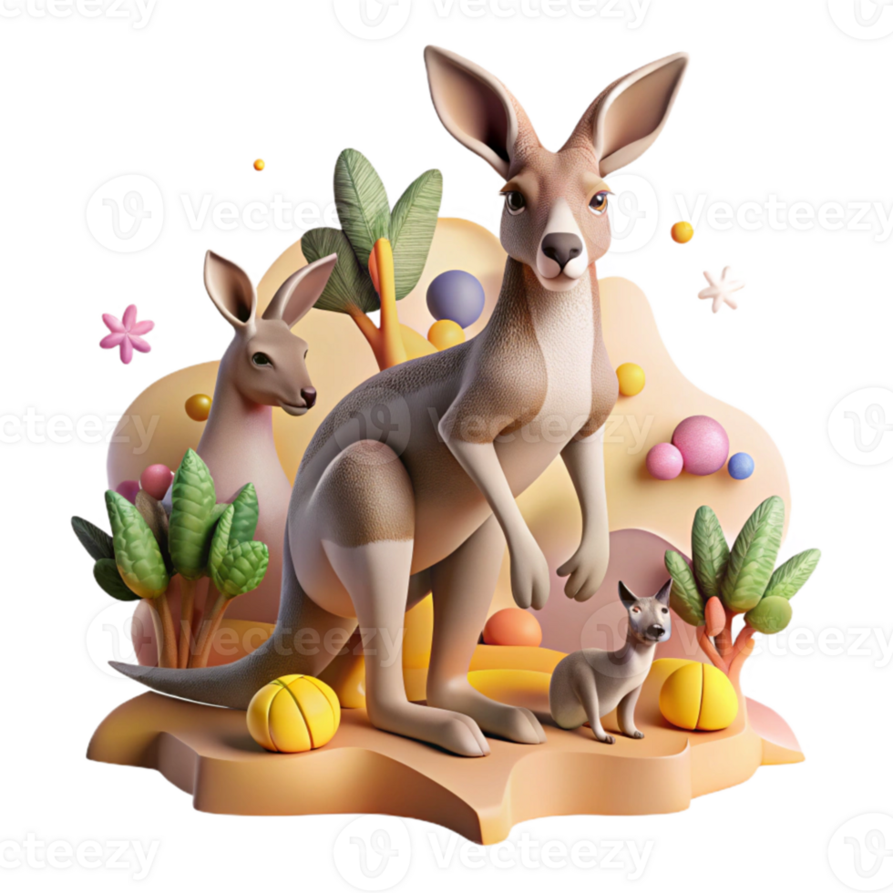 elegant contemporary Kangaroo with Joey Outback Landscape Cutout premium png