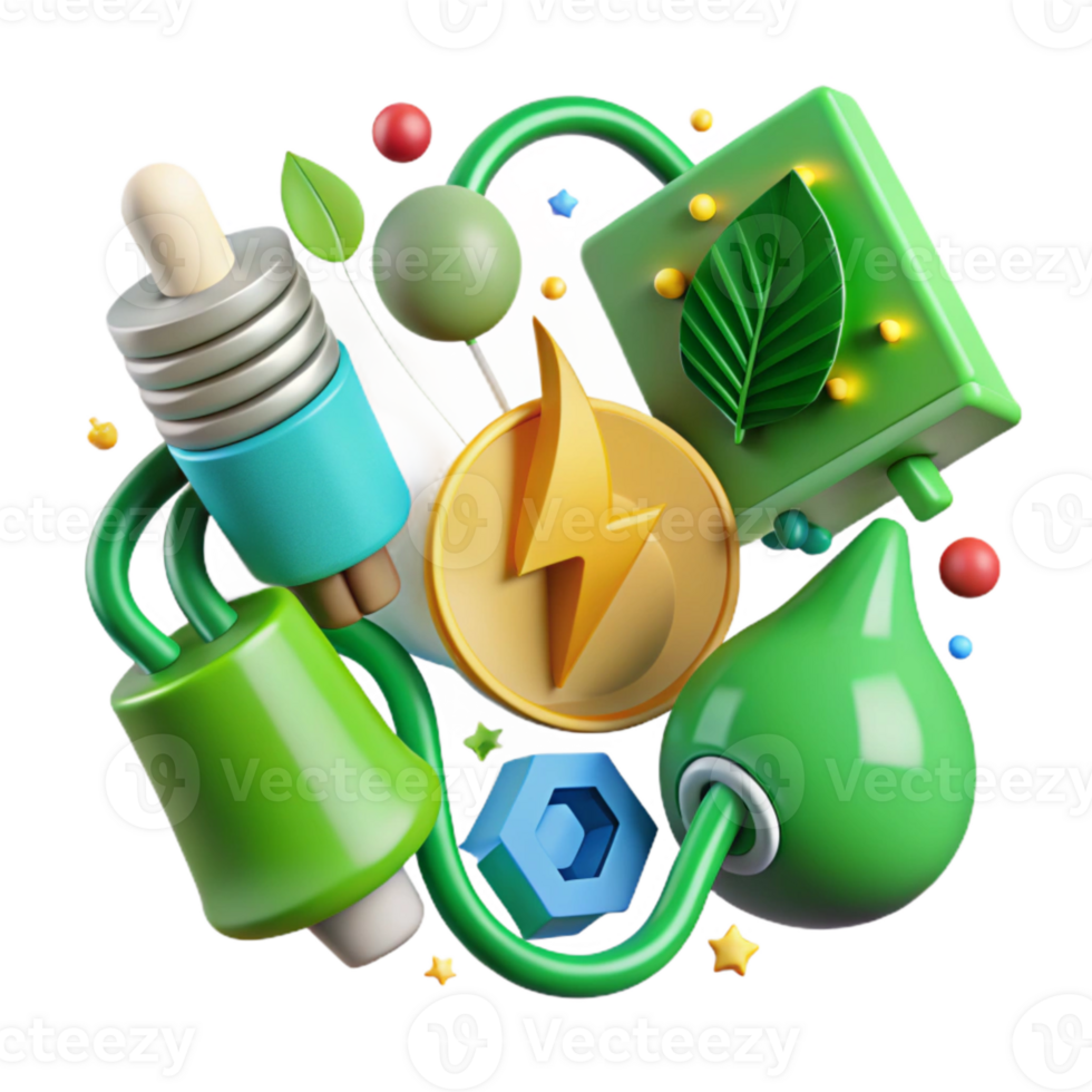 vibrant vintage Green Energy Initiatives Icons Transparent Background high quality png