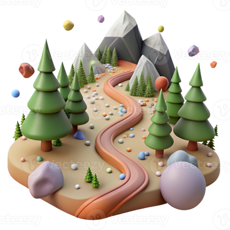 extraordinary traditional Mountain Trail Winding Through Forest Isolated high resolution png