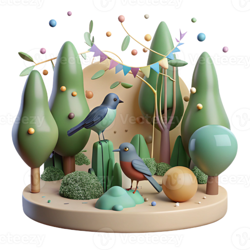 beautiful abstract Quiet Forest with Birds Singing Isolated exclusive png