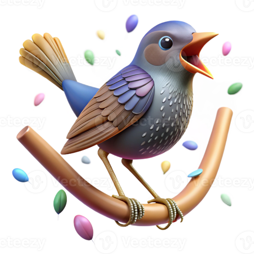 serene traditional Grassland Bird Singing on Branch Isolated on Transparent Background detailed png