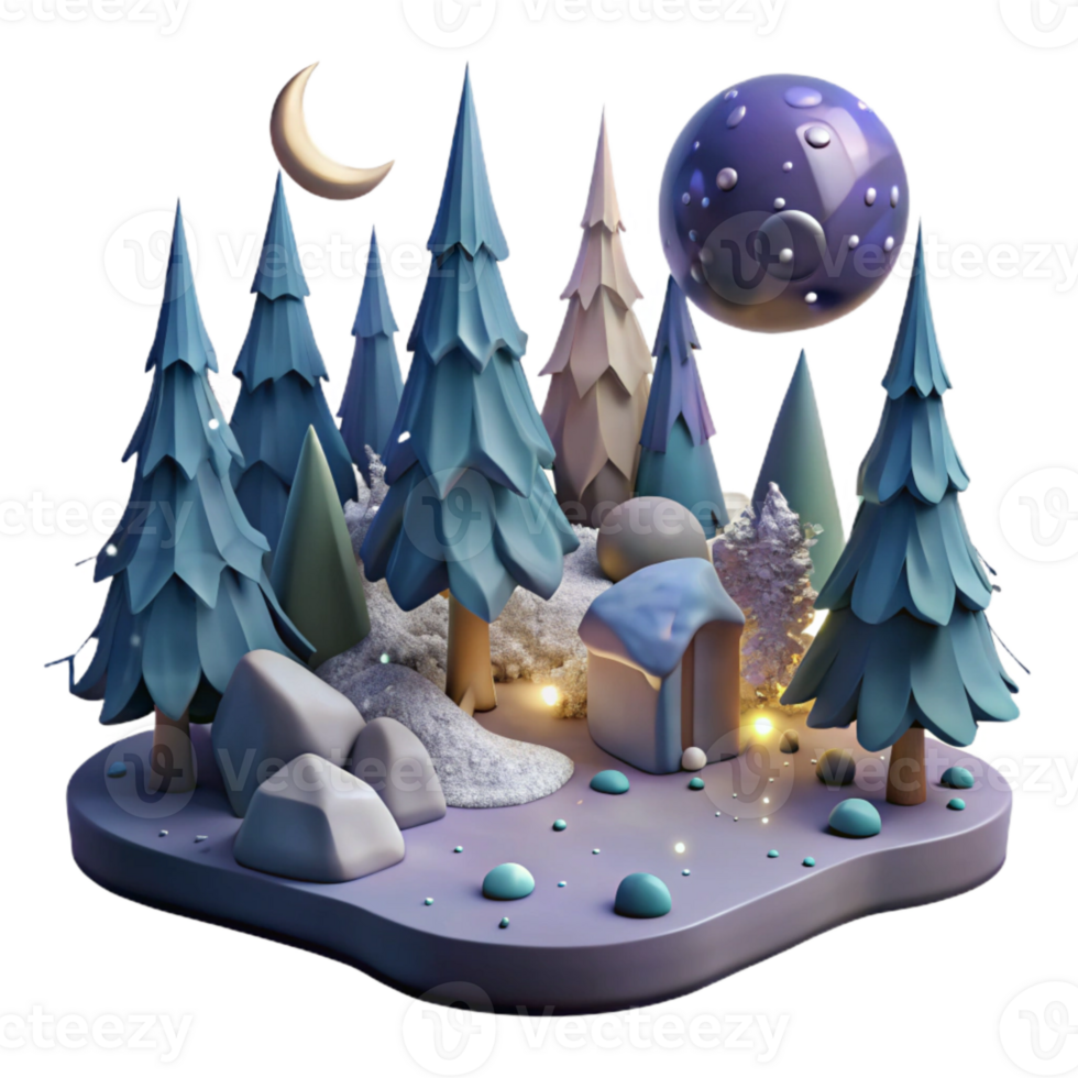stunning artistic Moonlit Forest Clearing Isolated on Transparent Background high quality png