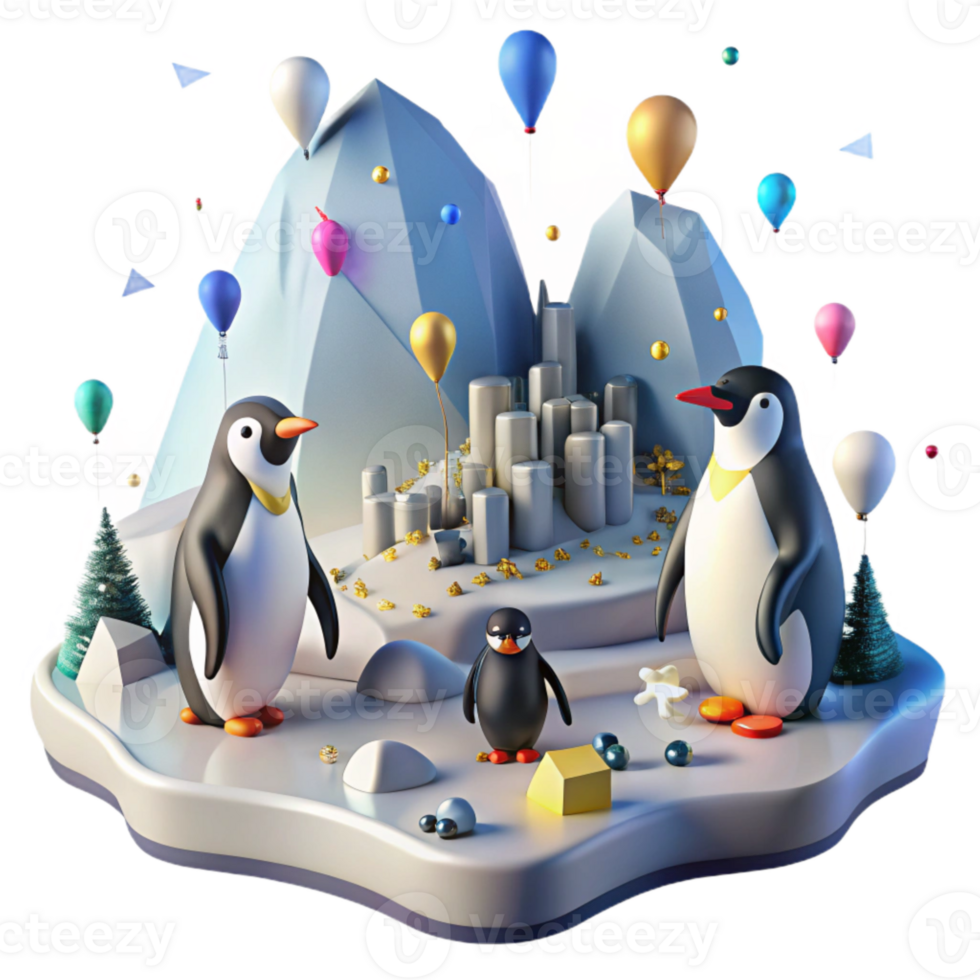 magnificent contemporary Penguin Colony Antarctic Landscape Transparent Background authentic png