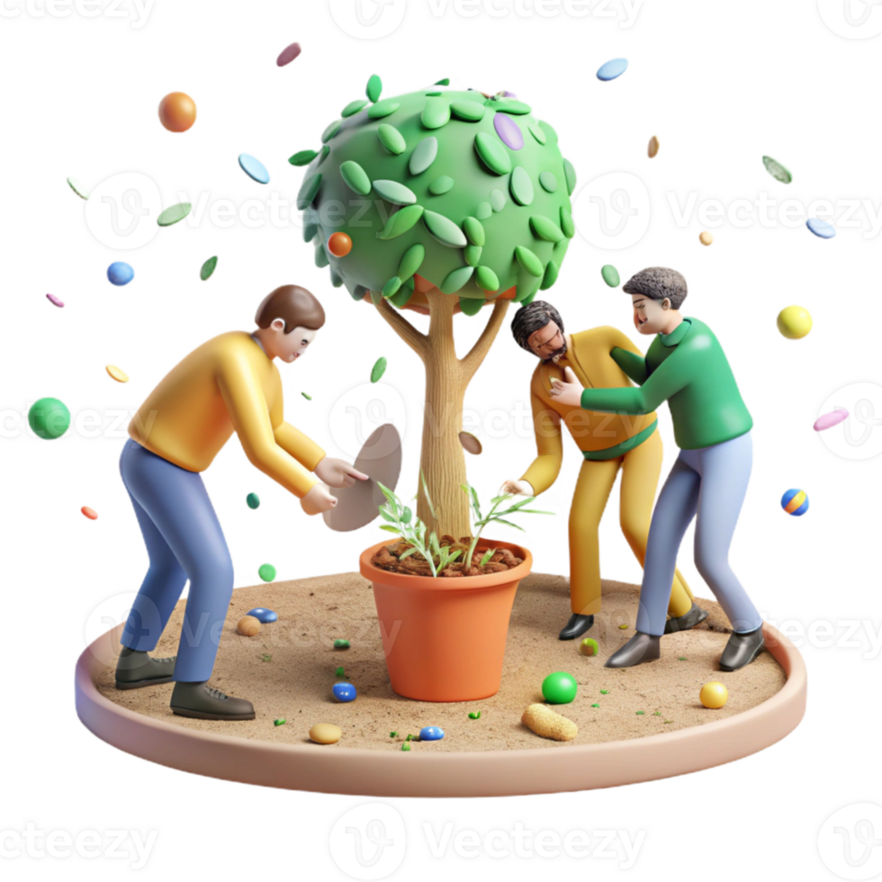 beautiful vintage Group of People Planting Trees Isolated Element detailed png