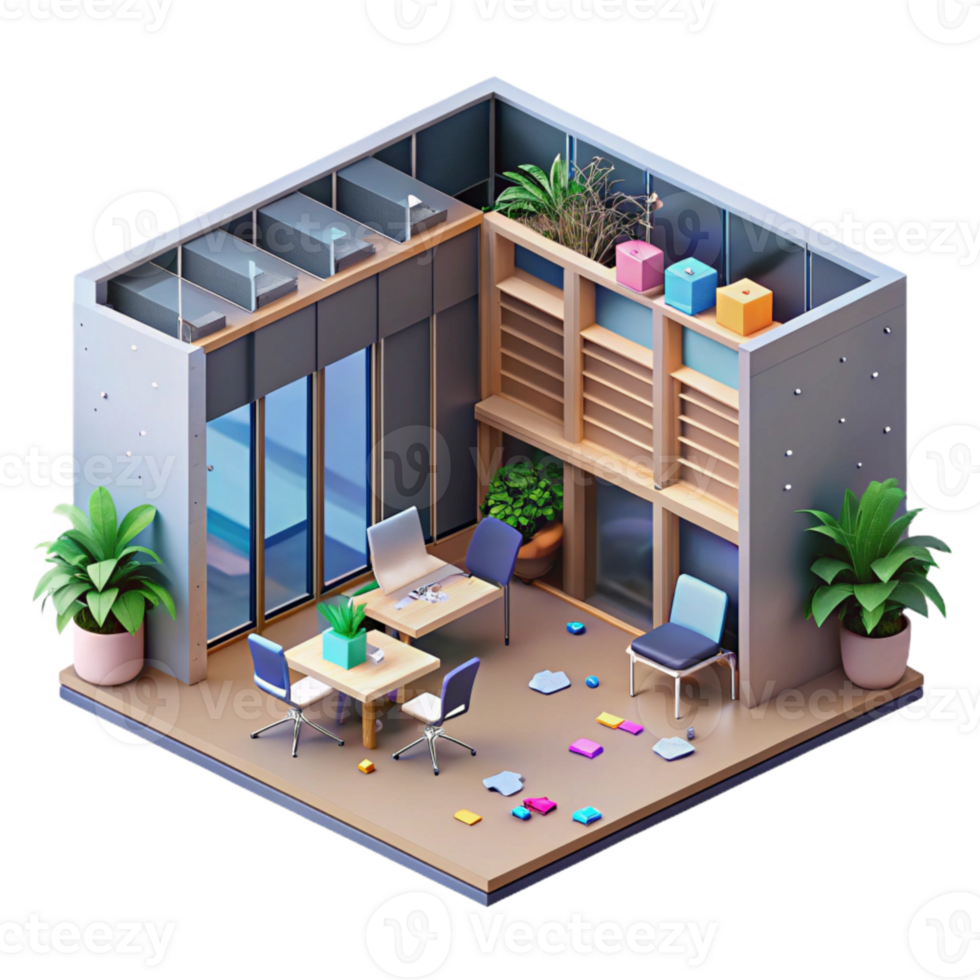 impressive classic Modern Office Building Interior Isometric View Cutout high resolution png