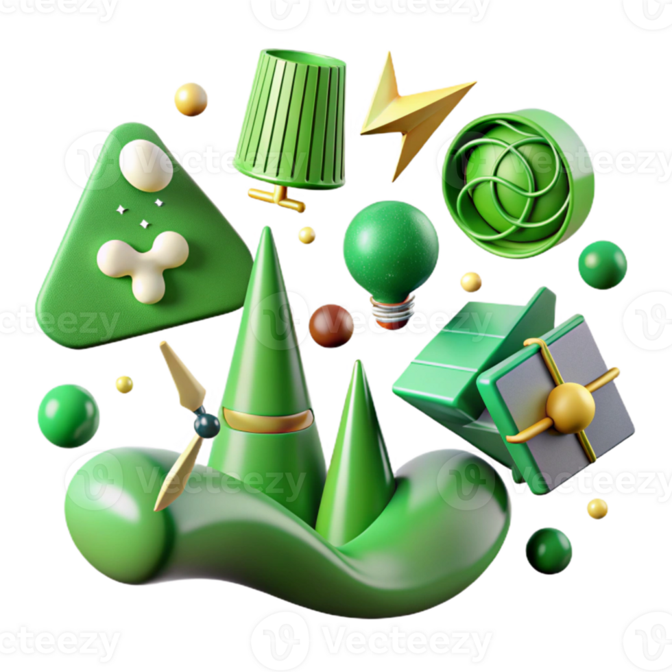 dramatic minimalist Green Energy Symbols Collection Transparent Background professional png