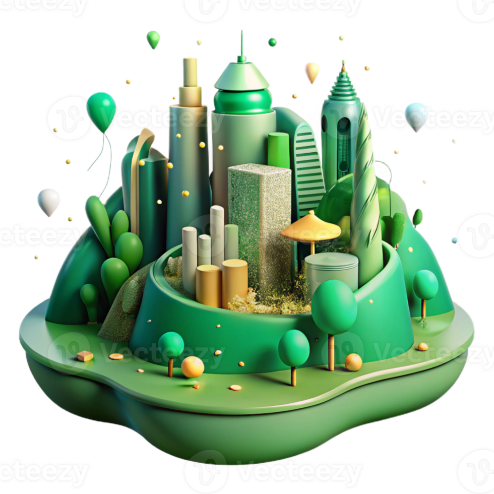 wonderful modern Green City Landscape Panoramic View Isolated Element detailed png