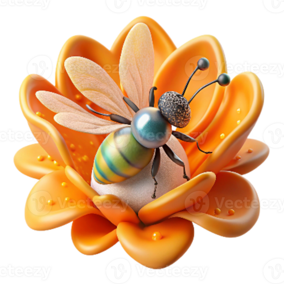 serene vintage Pollinating Insect on Orange Blossom Cutout high quality png