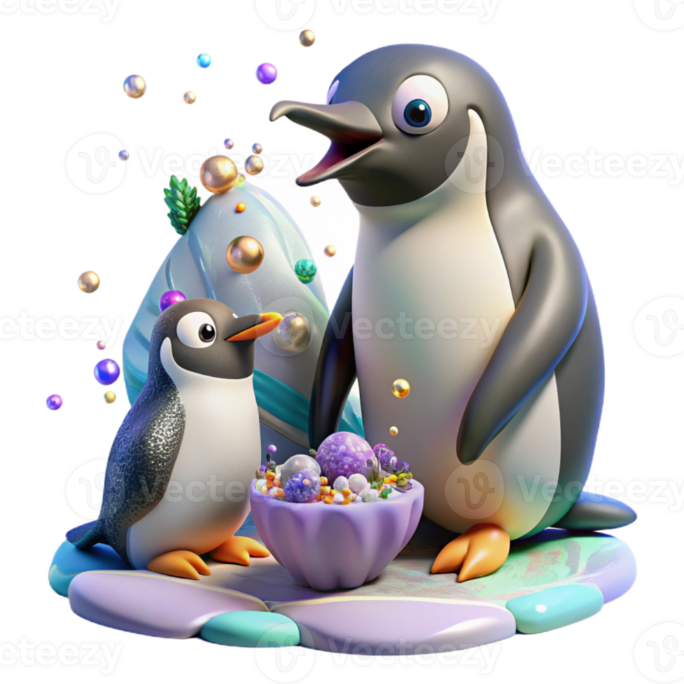 stunning classic Penguin Feeding Chick Transparent Background Fish Transfer original png