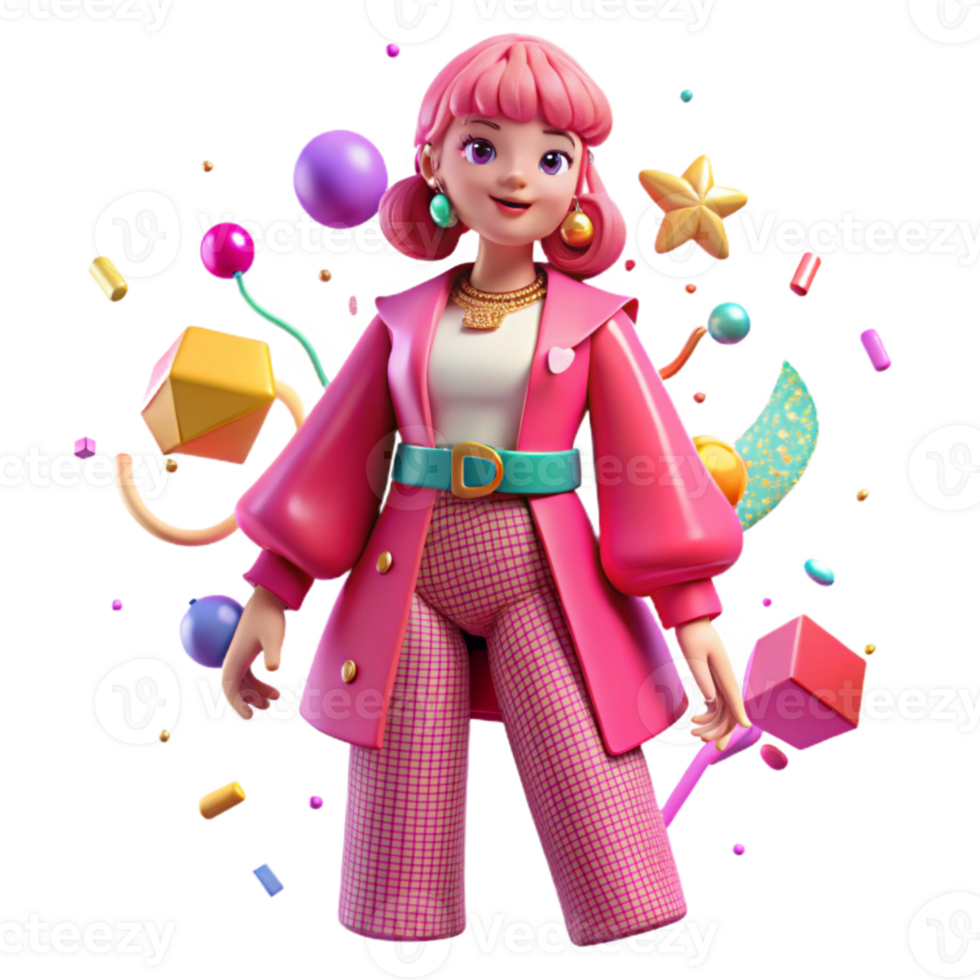 beautiful minimalist Harajuku Fashion Girl Cutout Bright Pink Outfit high resolution png
