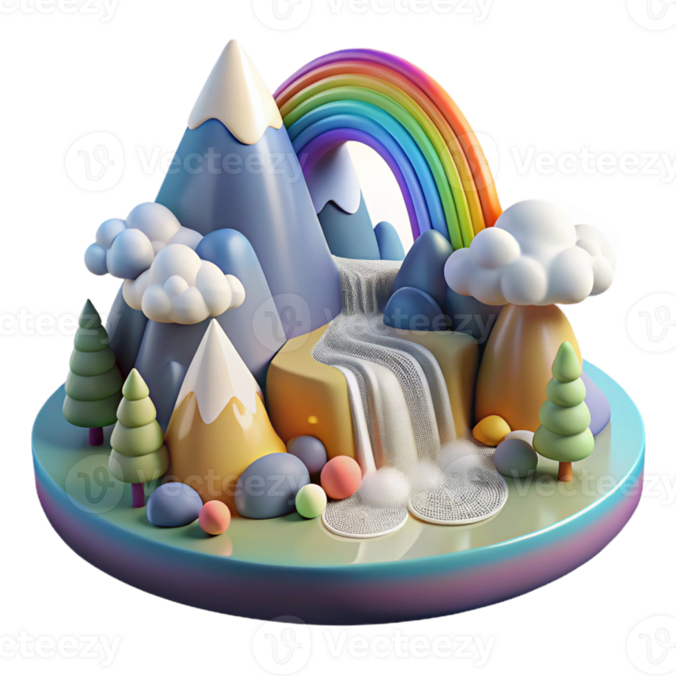 stunning traditional Mountain Scene with Waterfall and Rainbow Transparent Background authentic png