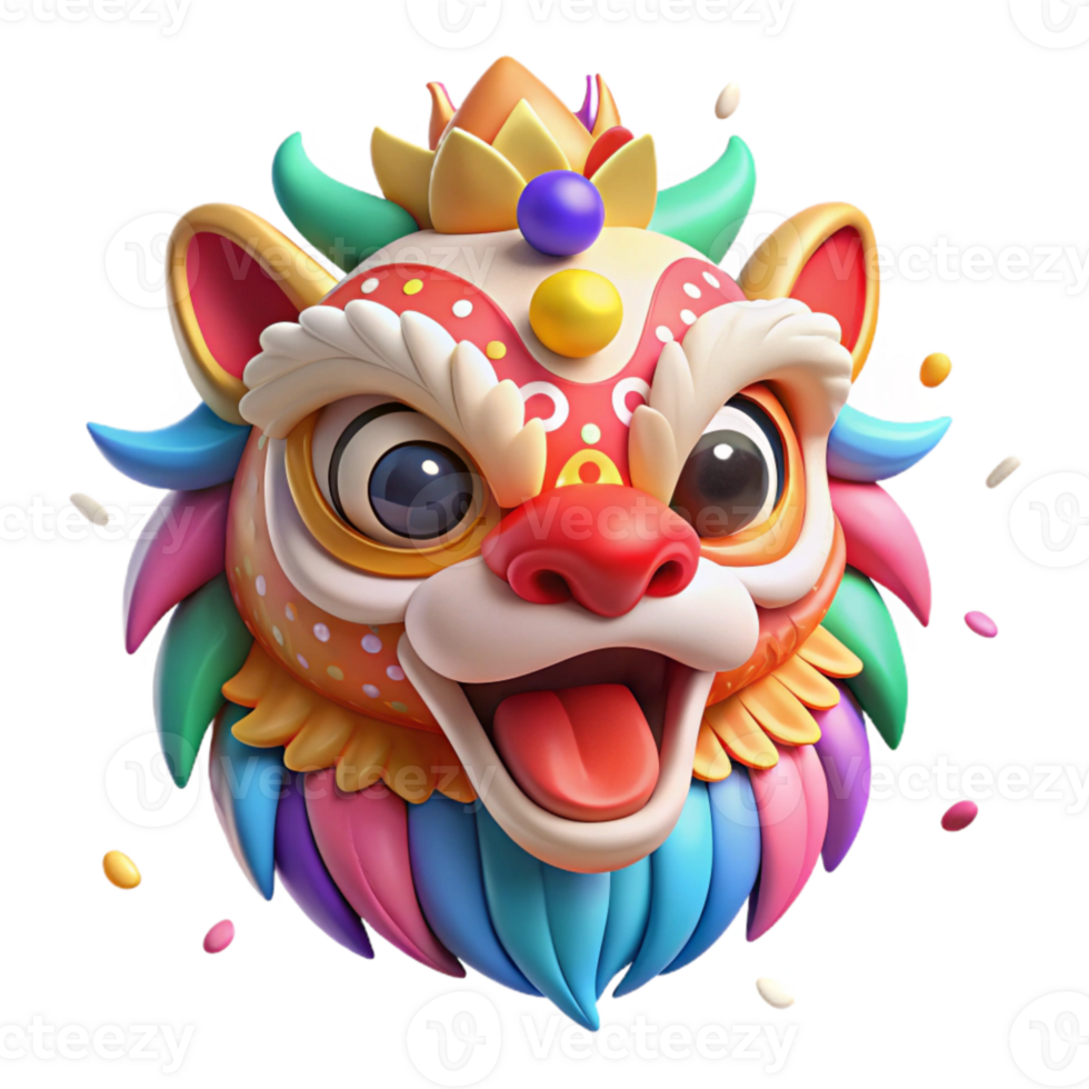 extraordinary contemporary Lion Dance Head Colorful Mane Isolated Festive Spirit exclusive png
