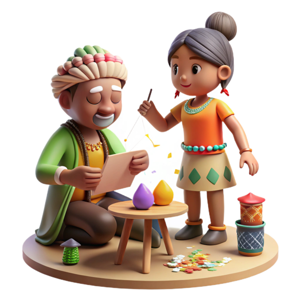 impressive vintage Indigenous Child Learning From Elder Cutout professional png