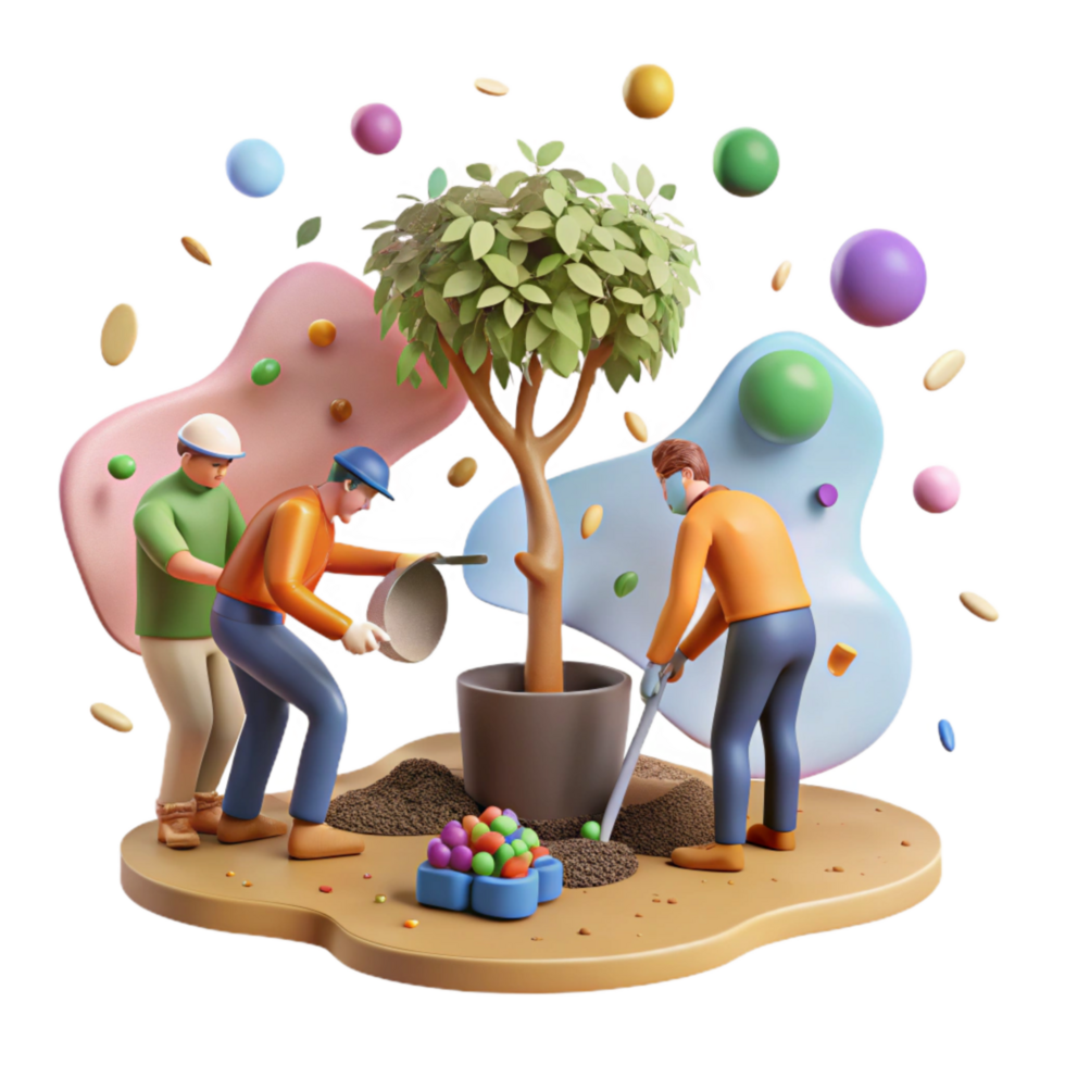 beautiful contemporary Group of People Planting Trees Isolated Element high resolution png