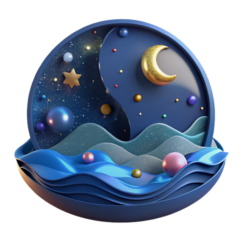 vibrant minimalist Ocean at Night Cutout Isolated on Transparent Background Moonlight genuine png