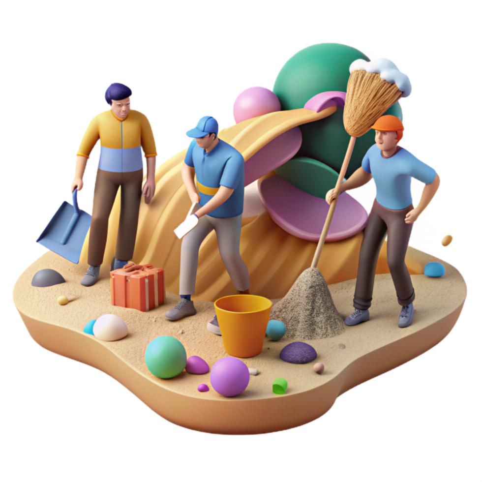stunning artistic Group of People Cleaning Up Beach Transparent Background premium png