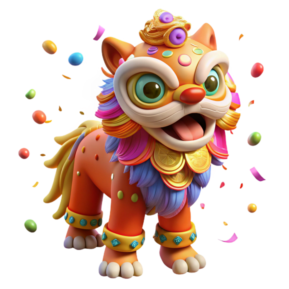 extraordinary creative Lion Dance Costume Colorful Detail Transparent Background authentic png