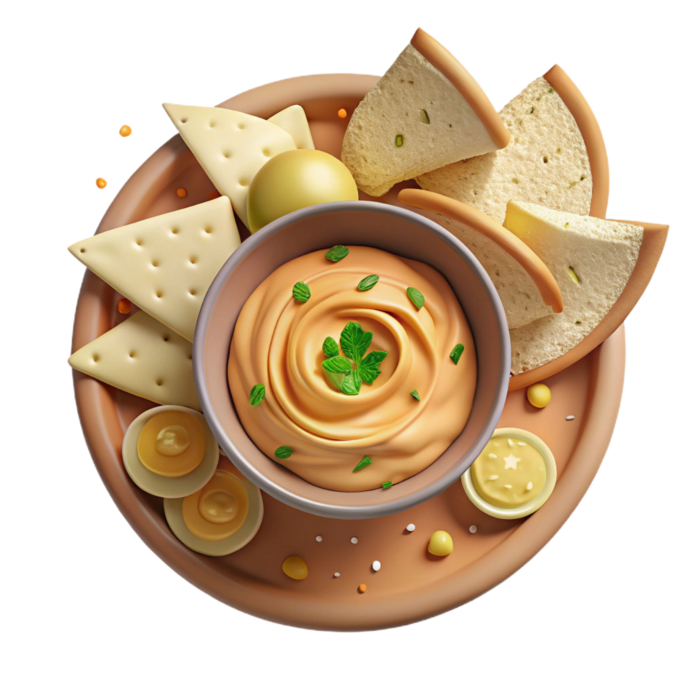 stunning minimalist Hummus and Pita Bread Cutout Top View premium png