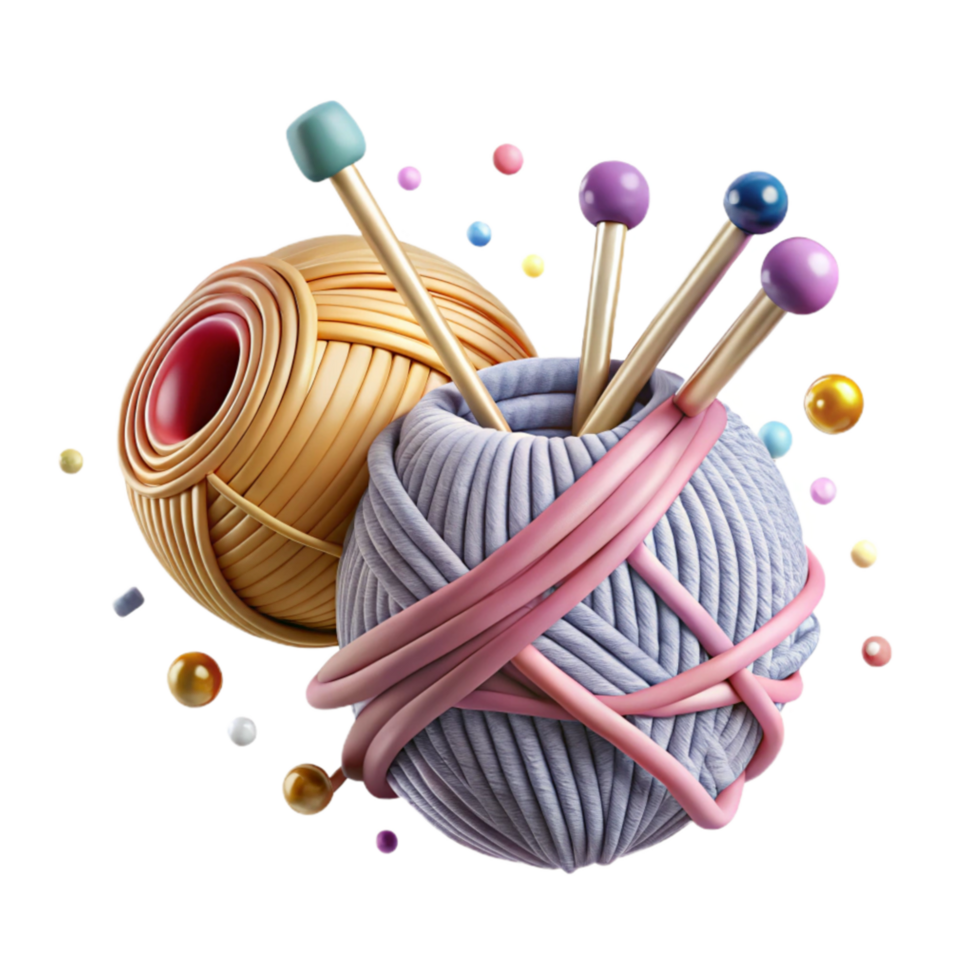 impressive artistic Knitting Needles and Yarn Ball Close Up Transparent Background authentic png