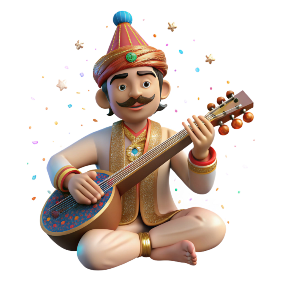 beautiful classic Indian Sitar Player Detailed Ornamentation Isolated high resolution png