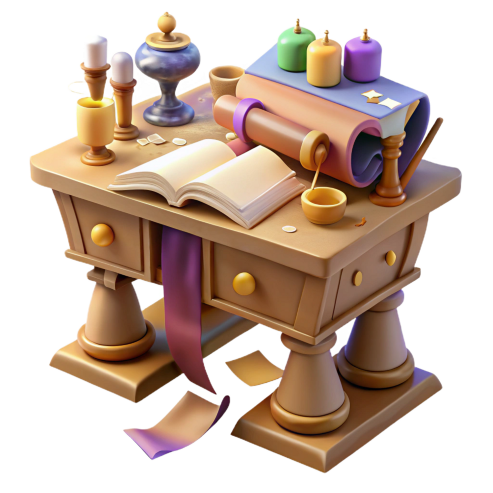 extraordinary vintage Historical Research Library Desk Isolated premium png