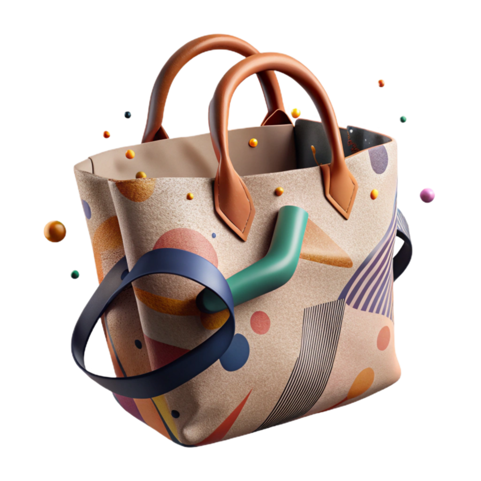 beautiful modern Printed Fabric Tote Bag with Handles Isolated png