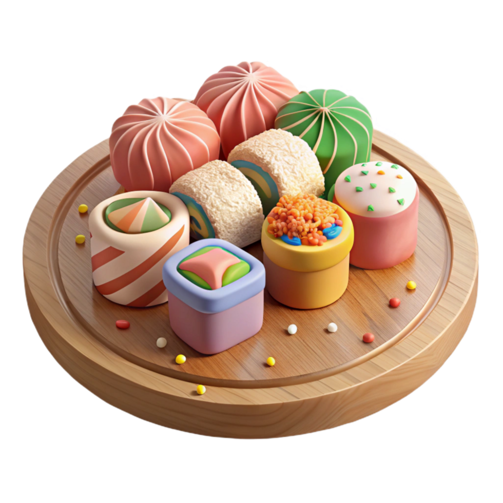 elegant classic Japanese Sushi Platter Variety of Rolls Isolated Transparent Background detailed png