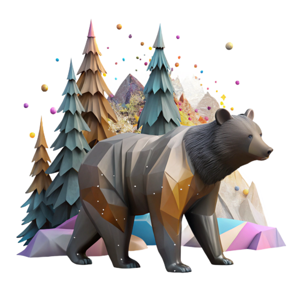 dramatic traditional Grizzly Bear Silhouette Against Clear Cut Forest Transparent Background authentic png