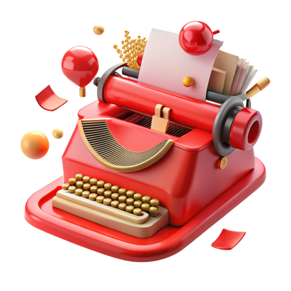 serene artistic Red Vintage Typewriter Cutout Transparent Background authentic png