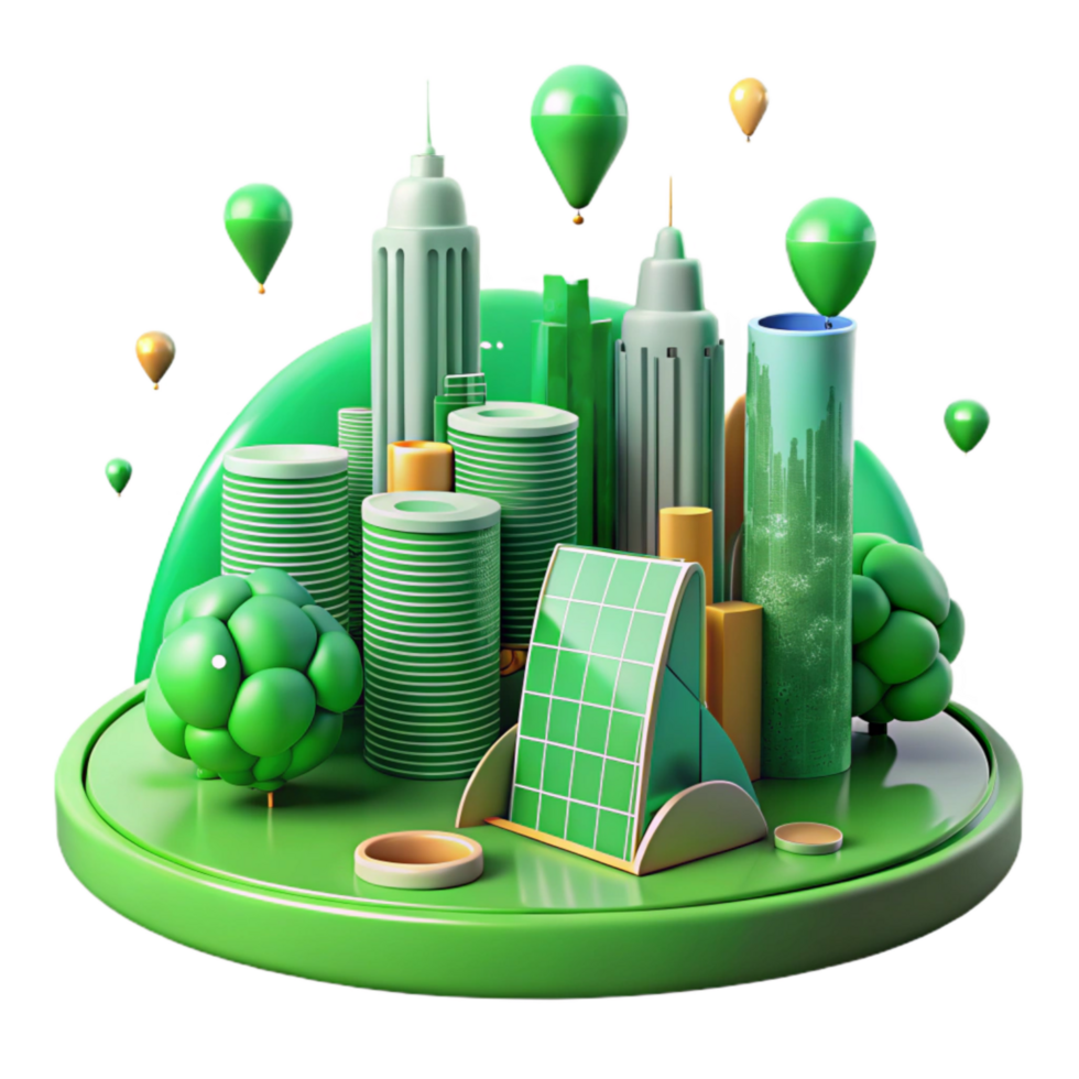 impressive vintage Green City Skyline with Trees and Parks Isolated Cutout exclusive png