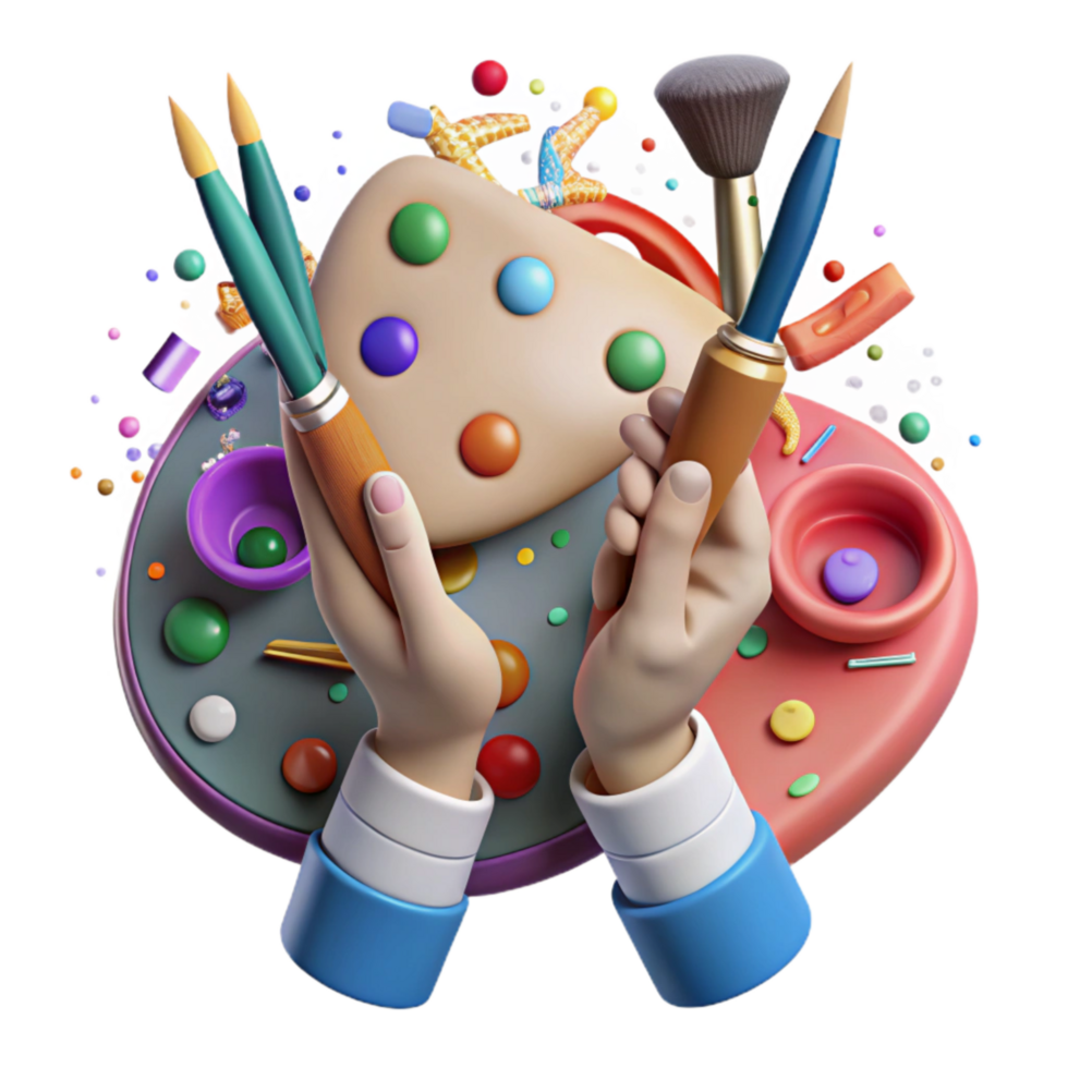 wonderful rustic Hands Holding Paintbrushes and Palette Transparent Background genuine png