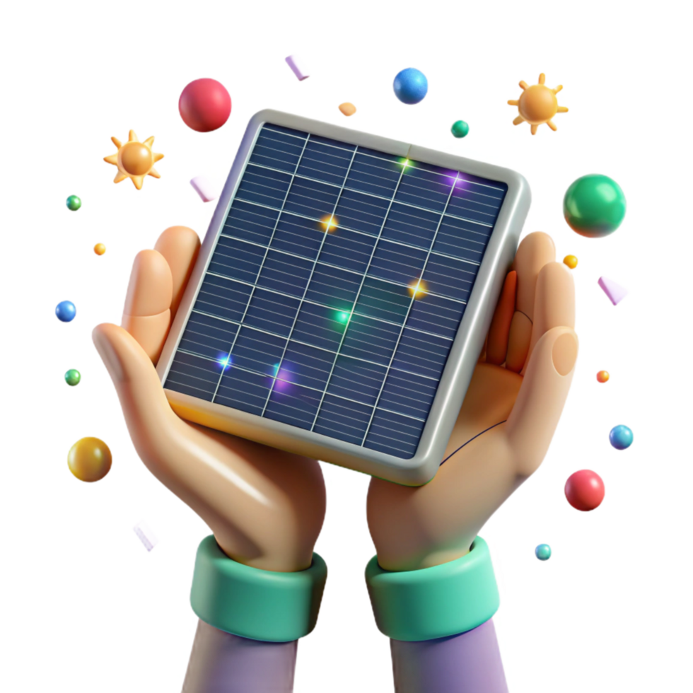 elegant classic Hands Holding Solar Panel Model Transparent Background authentic png