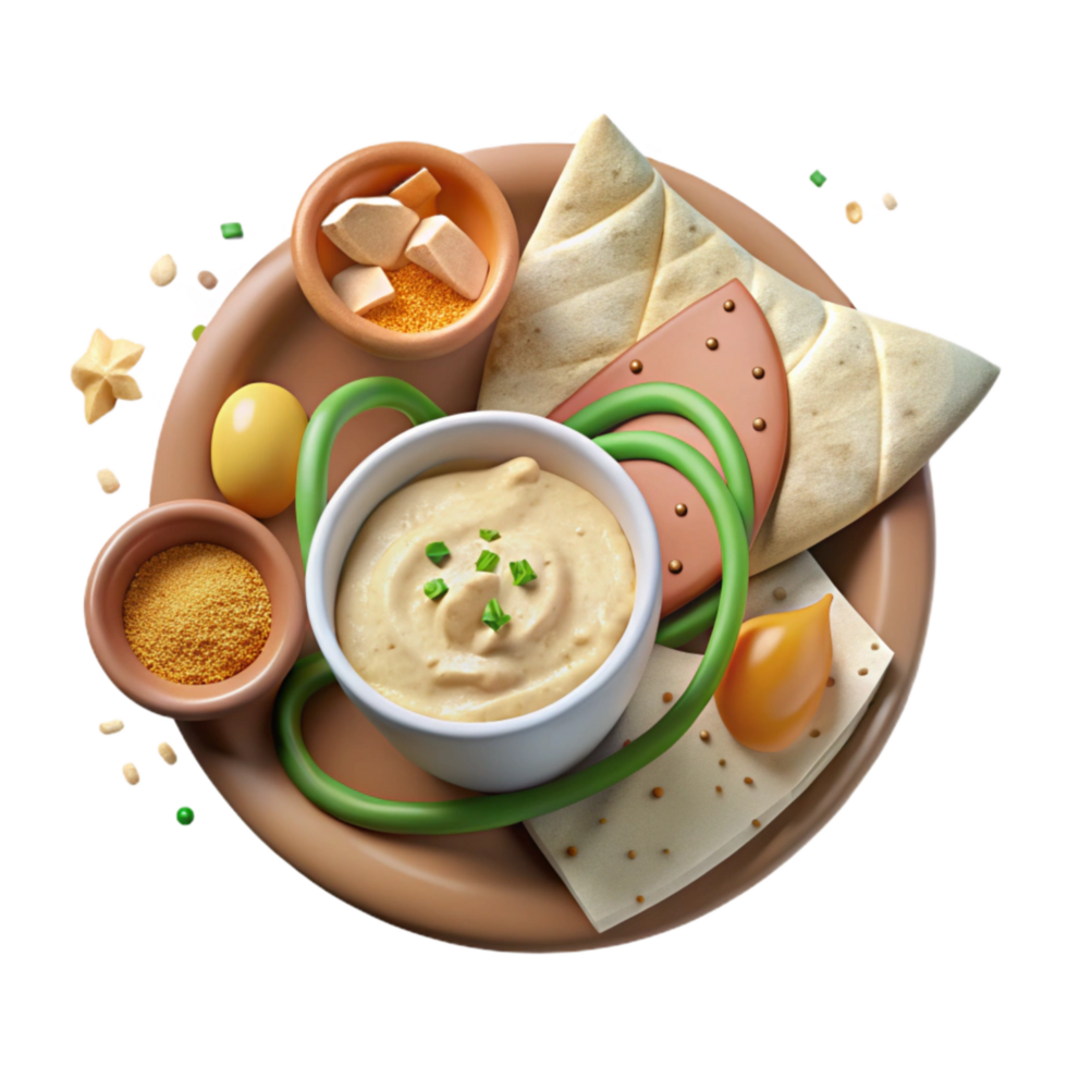 extraordinary abstract Hummus and Pita Bread Cutout Top View high quality png