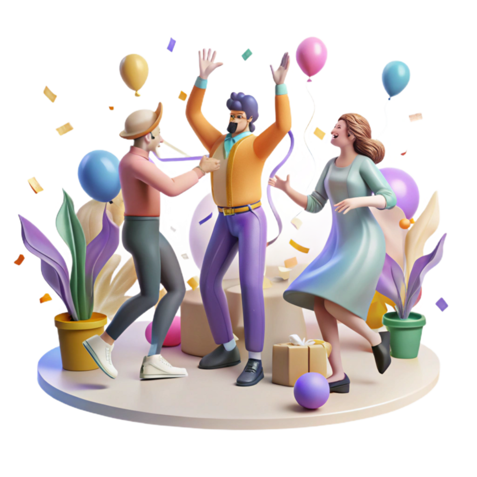 elegant rustic Group Dancing at Celebration in Park Transparent Background exclusive png