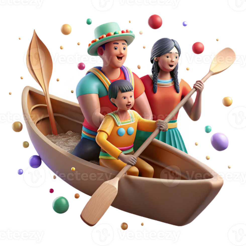 wonderful abstract Indigenous Family Paddling Canoe Cutout original png