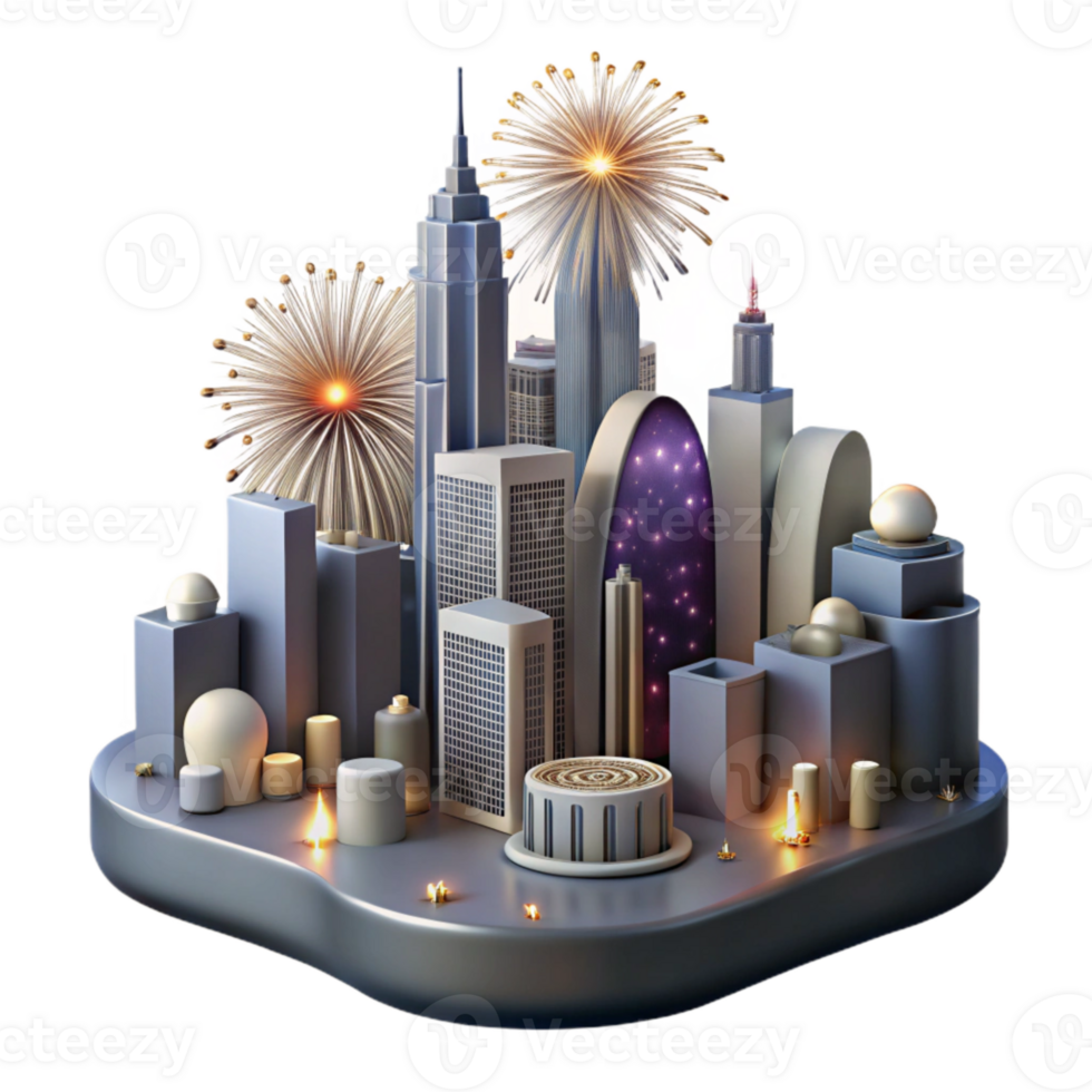 elegant rustic Nighttime City Skyline with Colorful Lights Isolated Element png