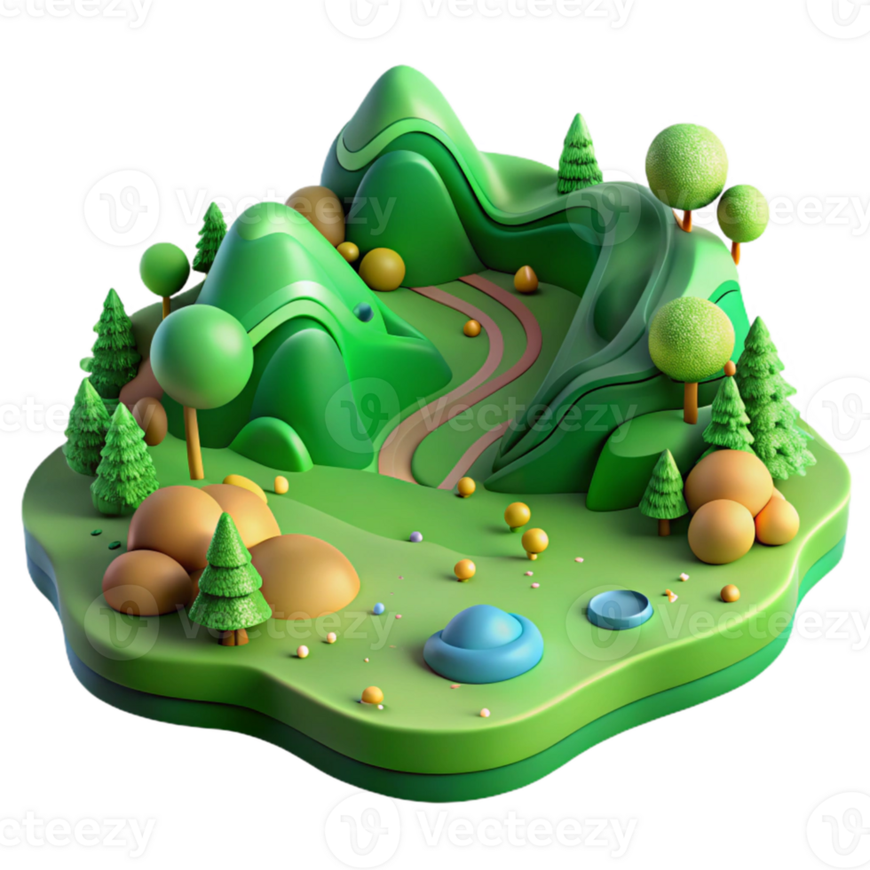vibrant minimalist Lush Green Valley Cutout with Dramatic Shadows png