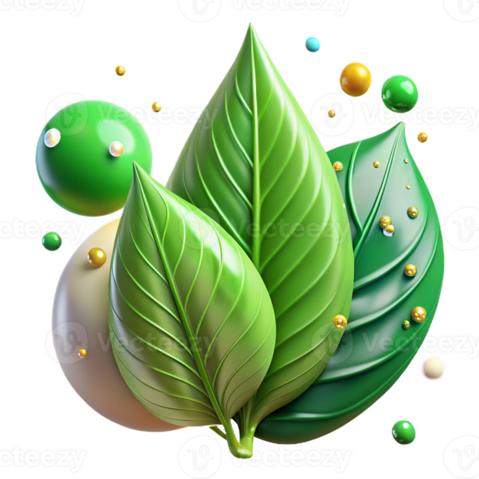 elegant artistic Green Leaves Dew Drops Macro Photography Isolated high quality png