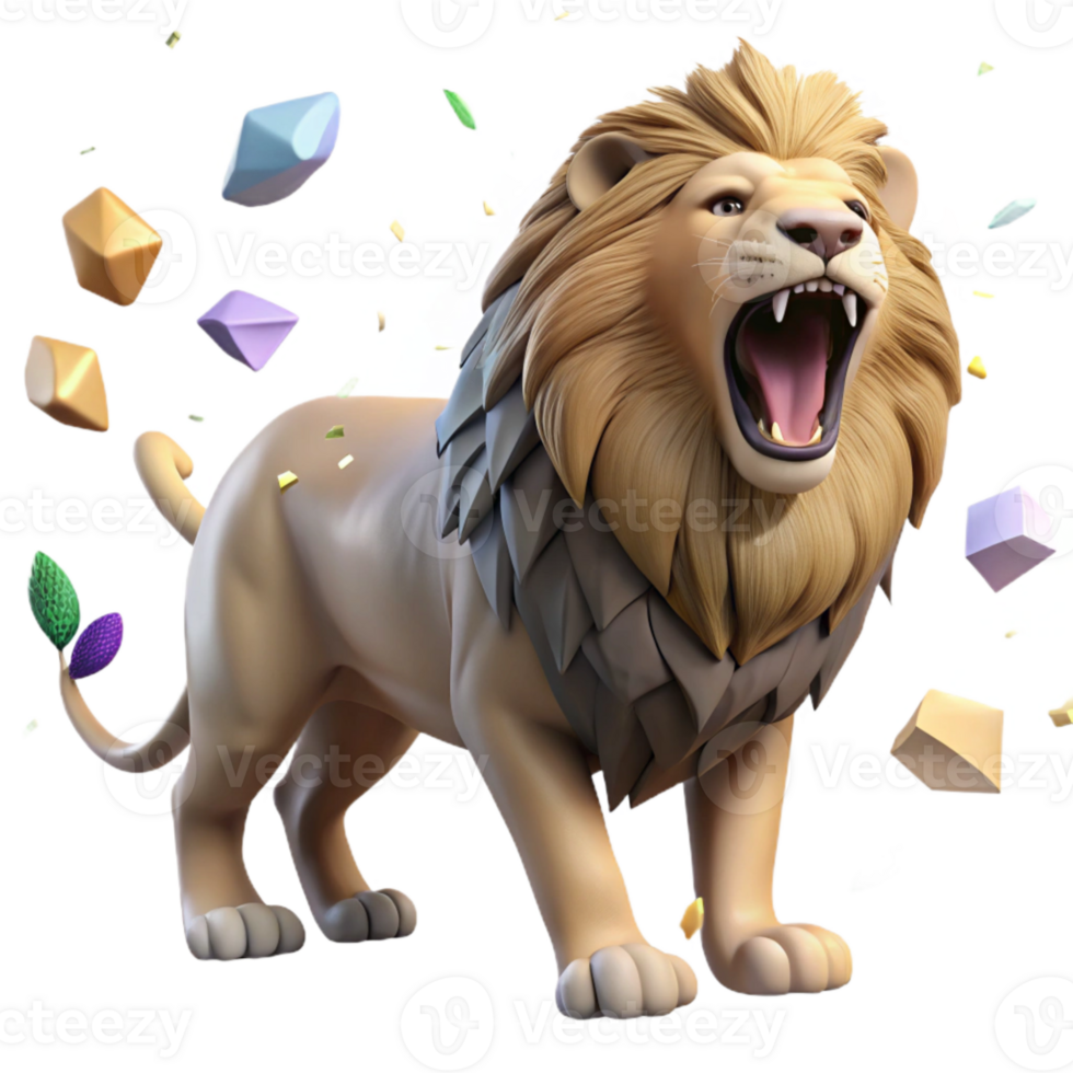 vibrant modern Lion Roaring in Dry Savannah Transparent Background professional png