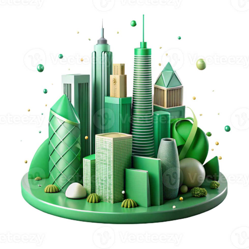 serene abstract Green City Skyline with Trees and Parks Isolated Cutout exclusive png