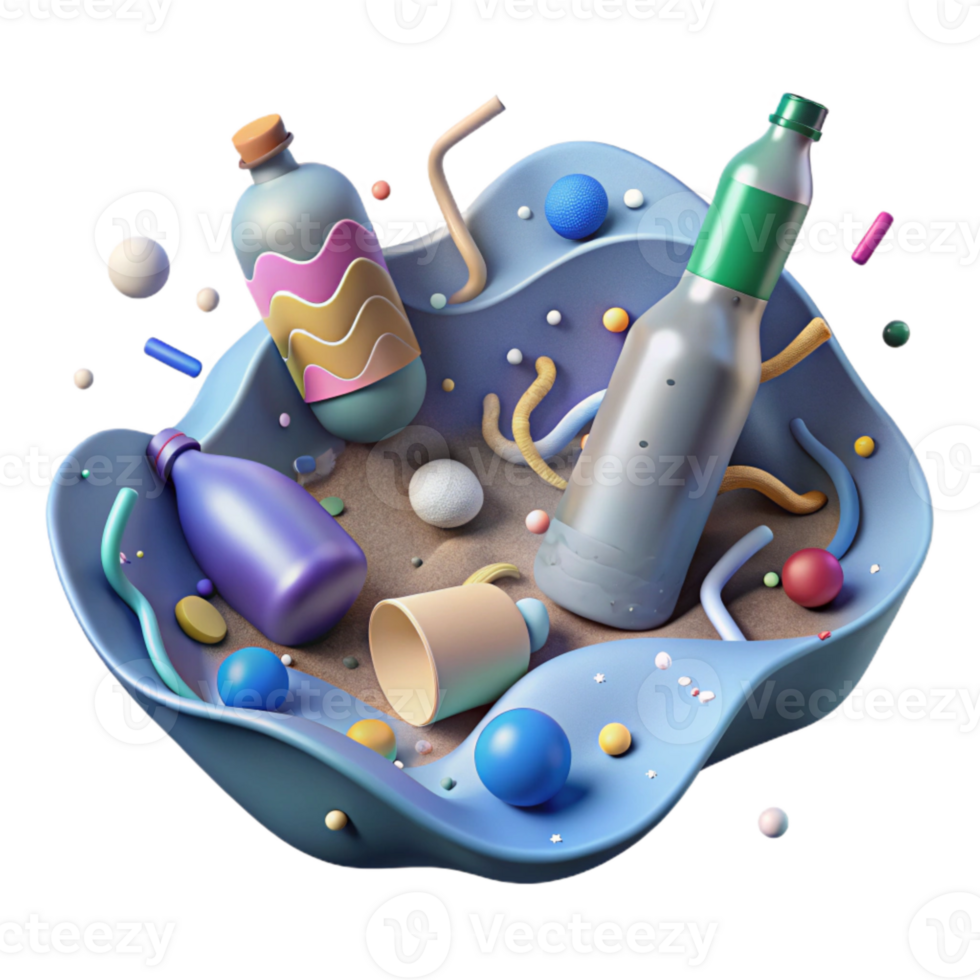 wonderful rustic Ocean Pollution Illustration with Plastic Bottles Cutout professional png