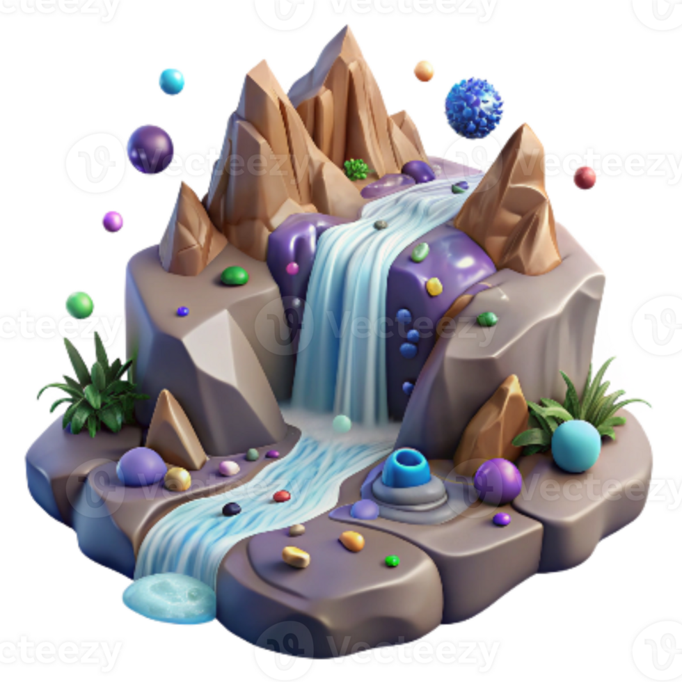 beautiful contemporary Mountain Stream Waterfall Transparent Background Isolated authentic png